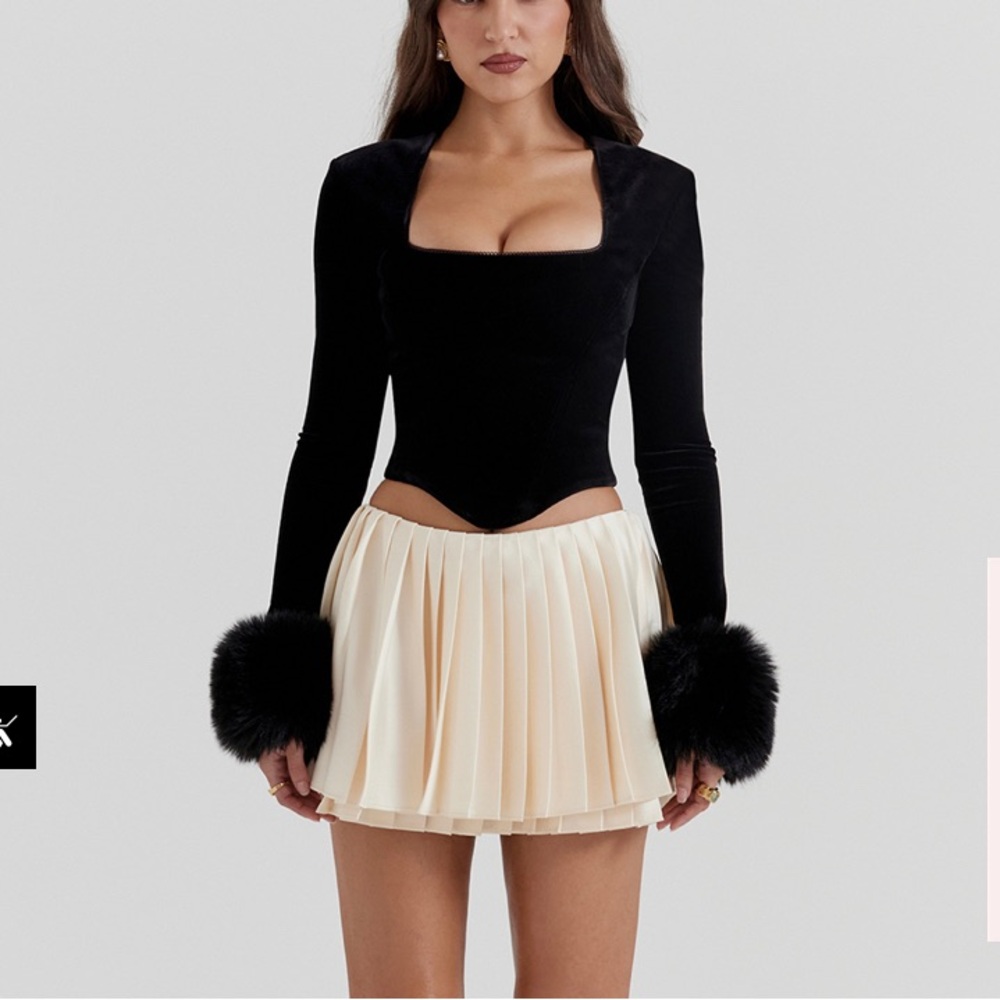 House of CB Catriona Faux Fur Long Sleeve Corset Top